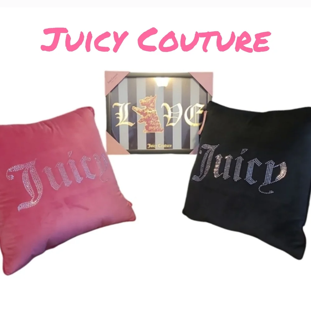 Juicy Couture Pink and Black Pillows & Picture Bundle Set